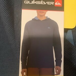 New Quiksilver Navy Men’s Pullover Hoodie with Light Blue Logo and Hood Size S